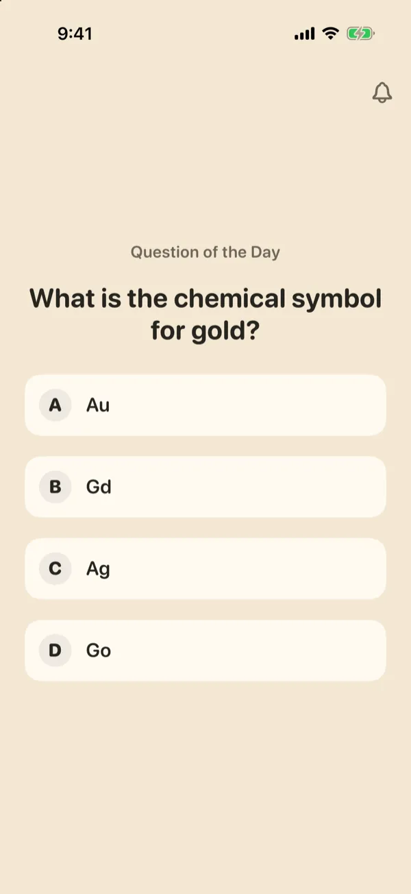Trivia Toast showing the Question of the Day with four answers